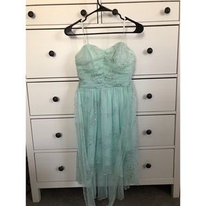 Light blue prom dress with silver accents